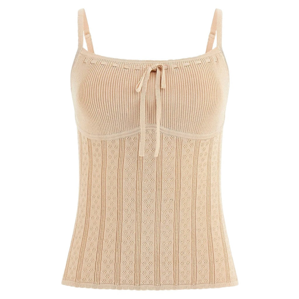 Guess Top met schouderbandjes en logo – Taupe