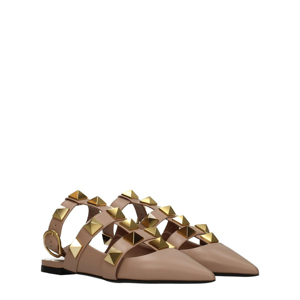 Valentino Garavani Leren ballerina's met puntige neus – Roze