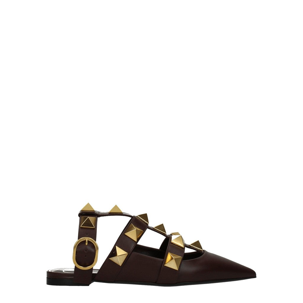 Valentino Garavani Leren ballerina's met puntige neus – Bruin