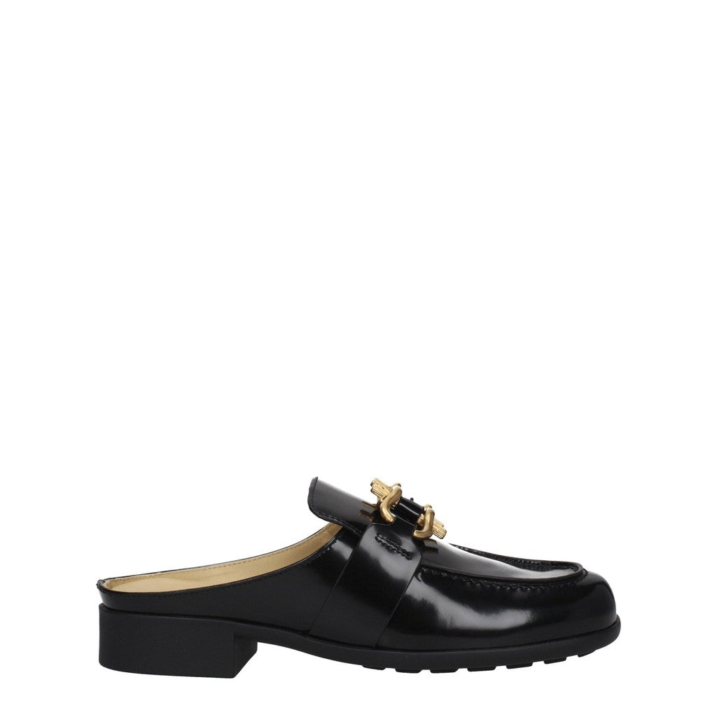 Bottega Veneta Leren muiltjes met goudkleurige details – Zwart