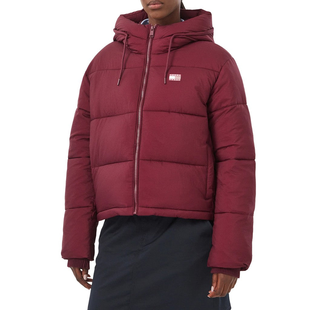 Tommy Jeans Pufferjas met capuchon en trekkoord – Bordeaux