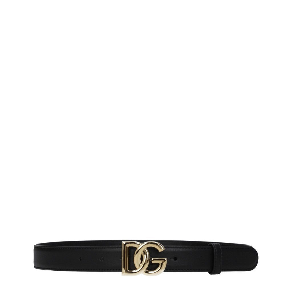 Dolce & Gabbana Smalle leren riem – Zwart / Goud