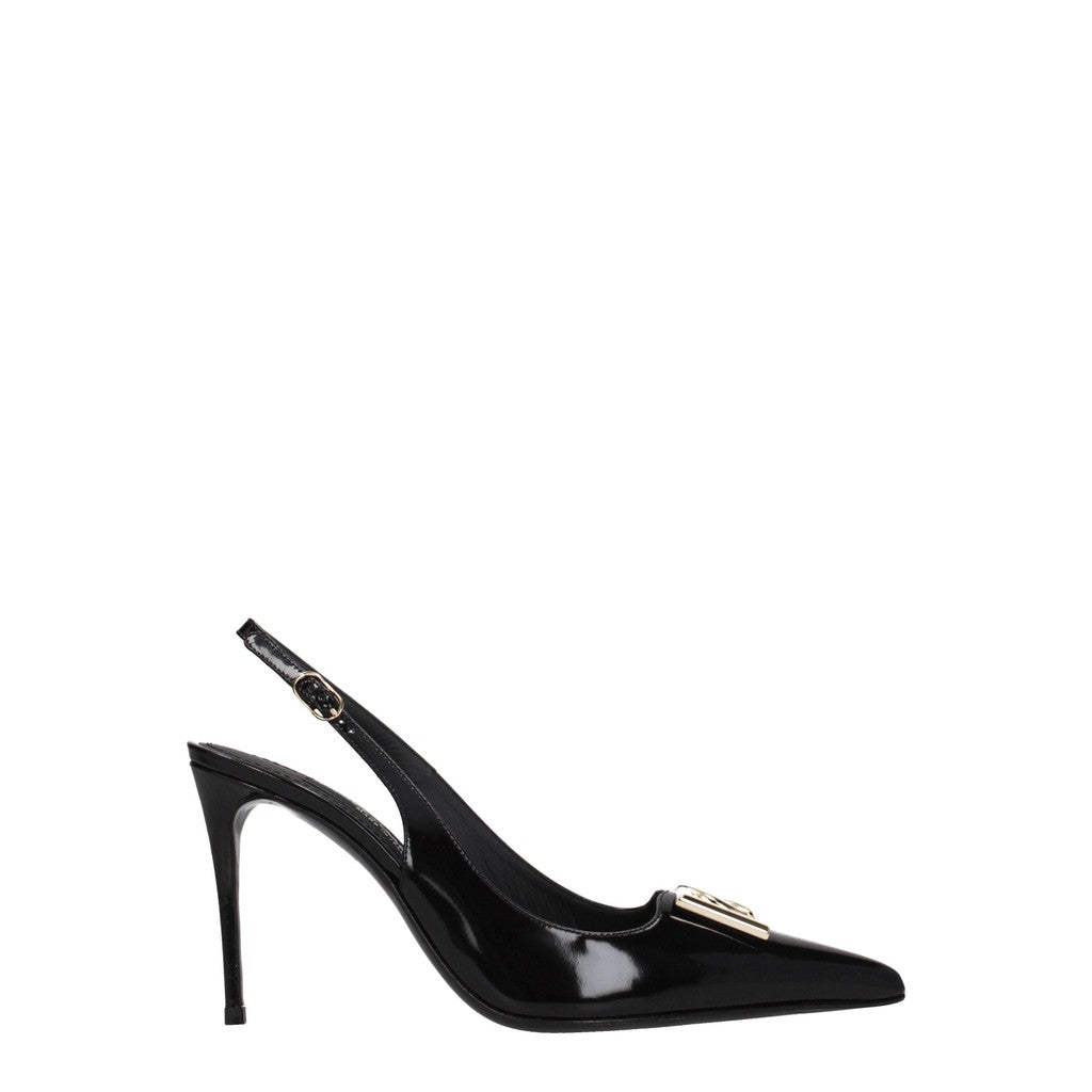 Dolce & Gabbana Leren pumps met goudkleurige details – Zwart