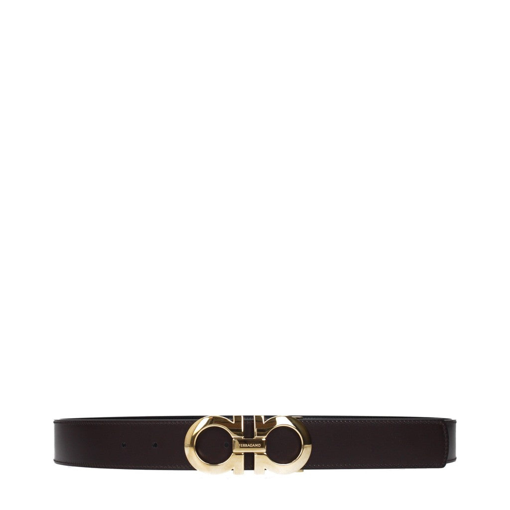 Salvatore Ferragamo Gancini Riem met goudkleurige details – Zwart / Bruin