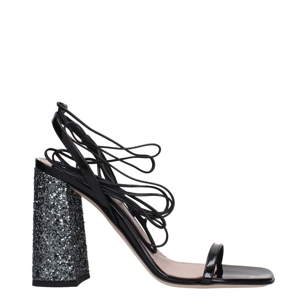 Miu Miu Sandalen van lakleer en glitter – Zwart / Grijs