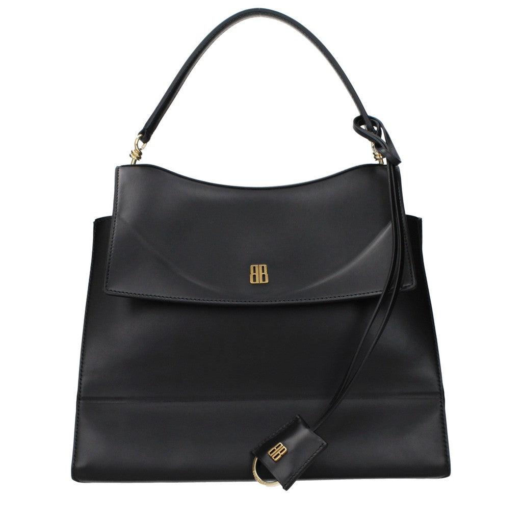 Balenciaga Handtas met knoopsluiting en goudkleurige details – Zwart