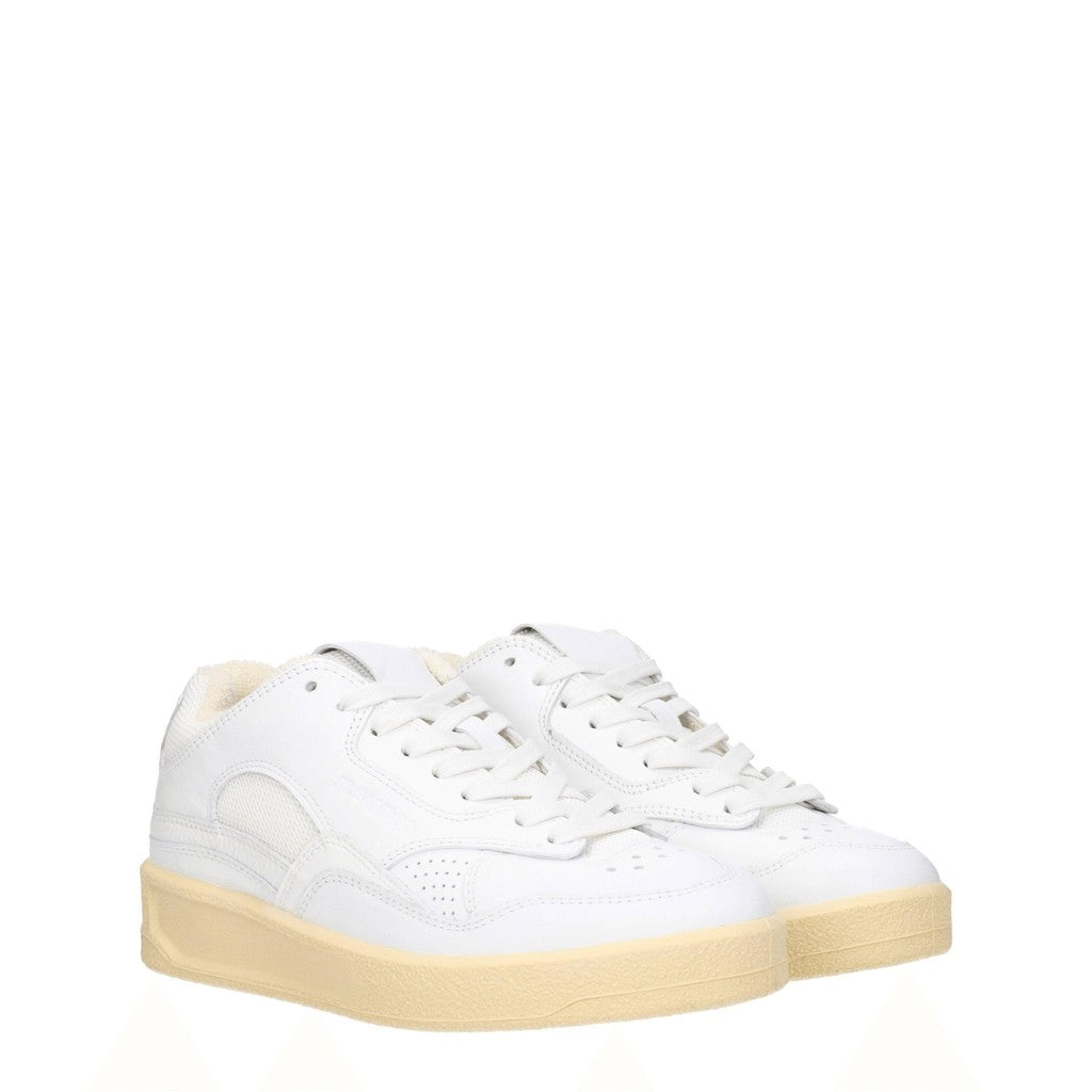 Jil Sander Low-Top Sneakers van leer en textiel – Wit / Beige