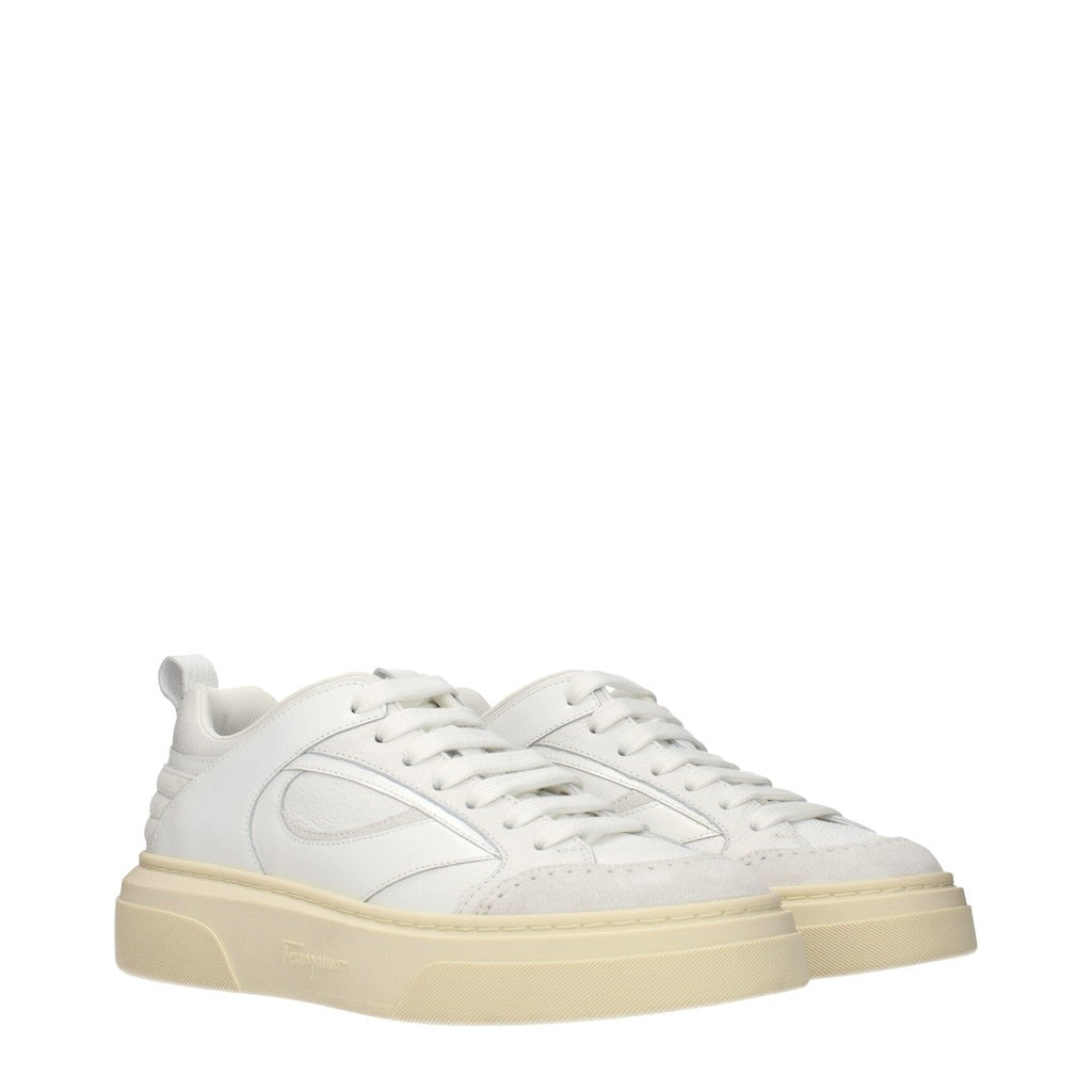 Salvatore Ferragamo Cassina Sneakers van leer en suède – Wit / Grijs