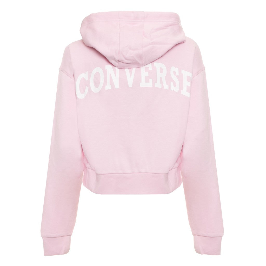 Converse Cropped hoodie met rits en fleece binnenkant – Lichtroze