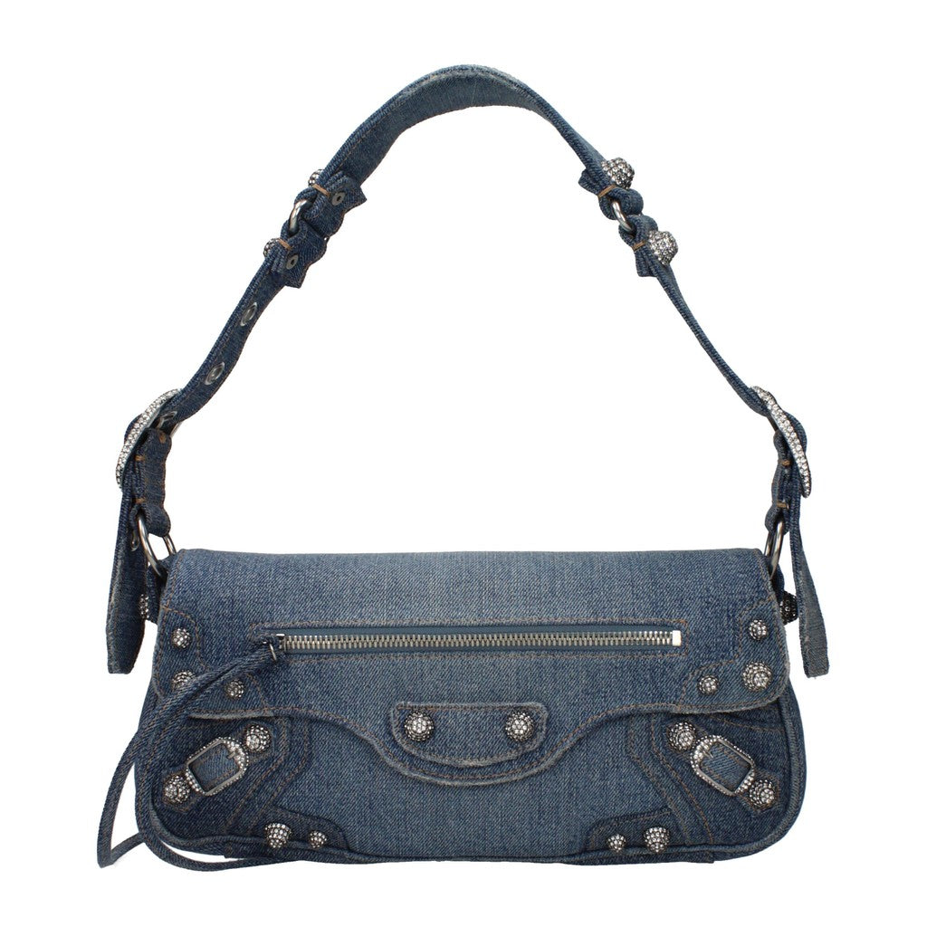 Balenciaga Slanke schoudertas met knoopsluiting – Blauw