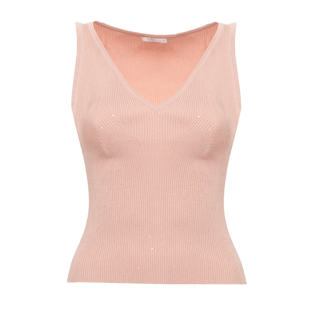 Guess Top met V-hals en logo – Roze