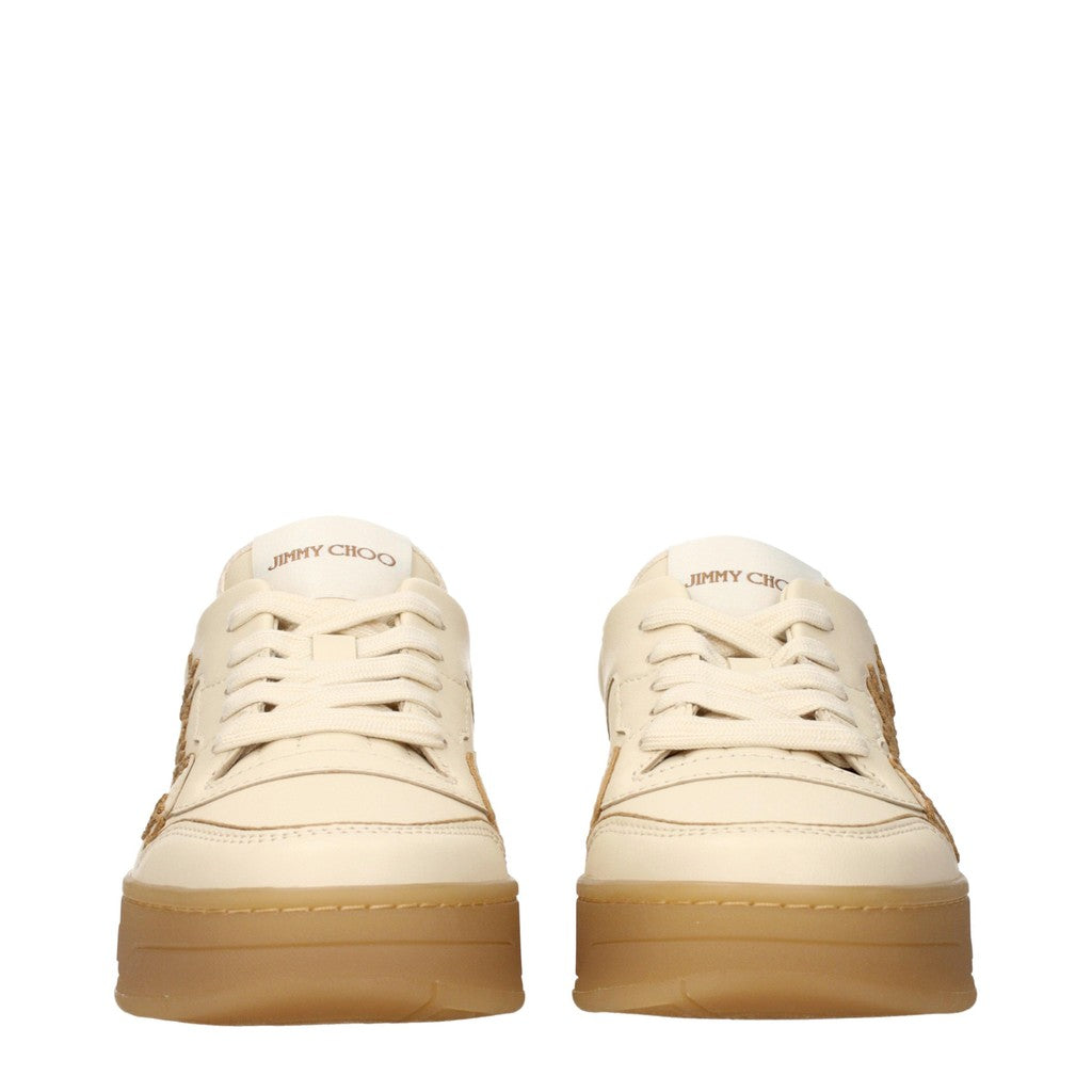 Jimmy Choo Florent Sneakers met vetersluiting en ronde neus – Beige