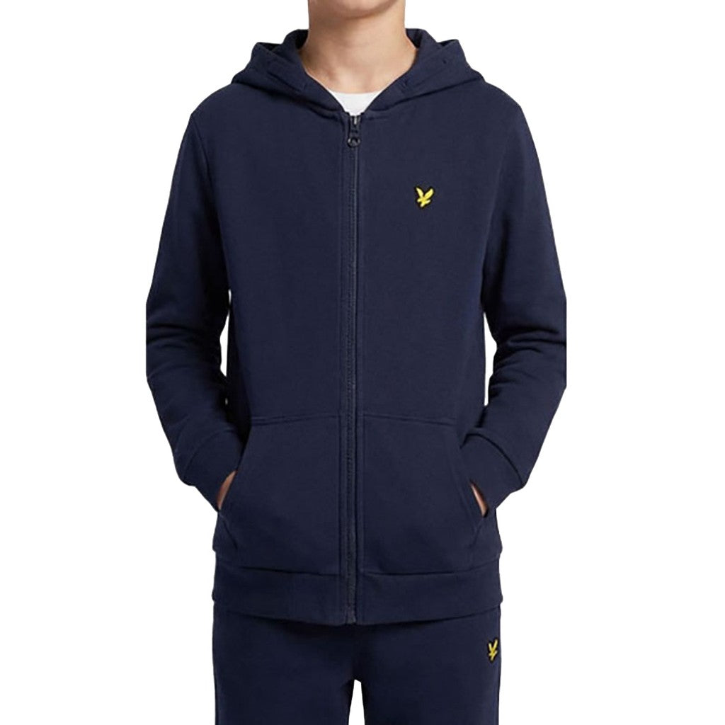 Lyle & Scott Kids Hoodie met rits en geborduurd logo – Marineblauw