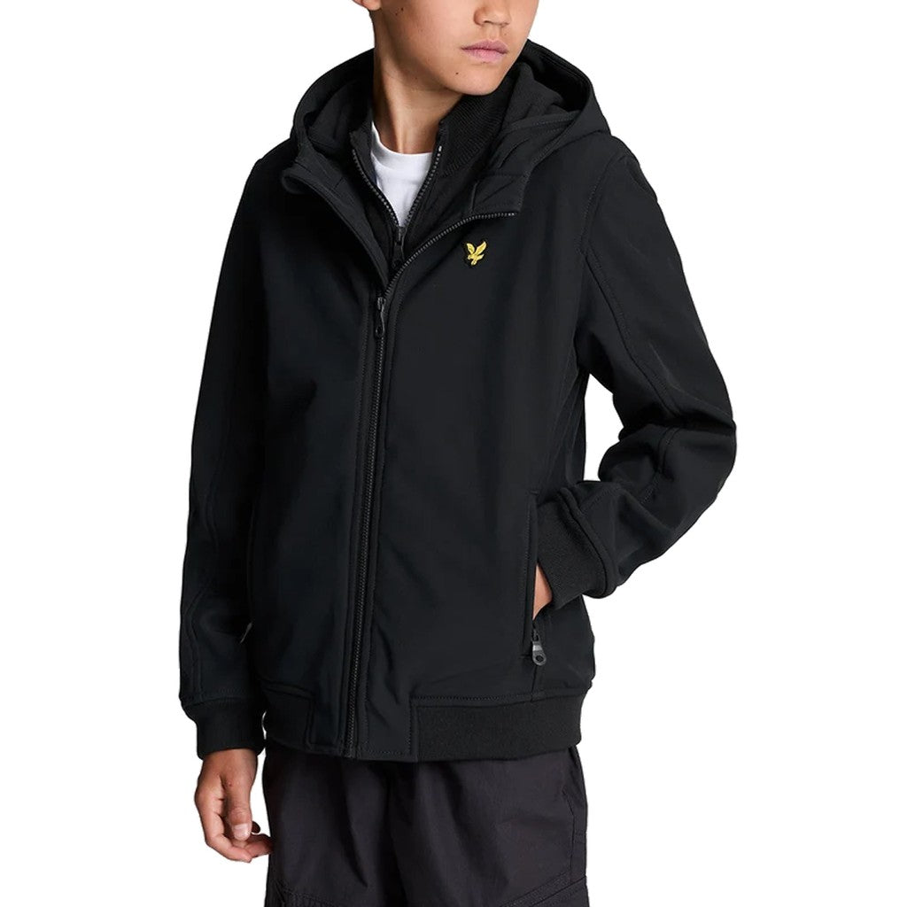 Lyle & Scott Kids Jas met capuchon en geborduurd logo – Zwart