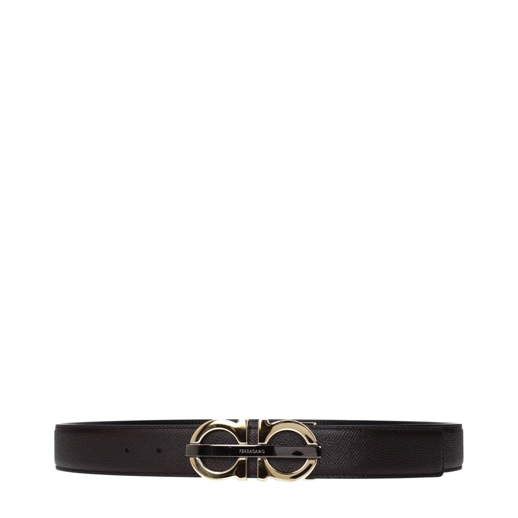 Salvatore Ferragamo Gancini Smalle riem met goudkleurige details – Bruin / Zwart