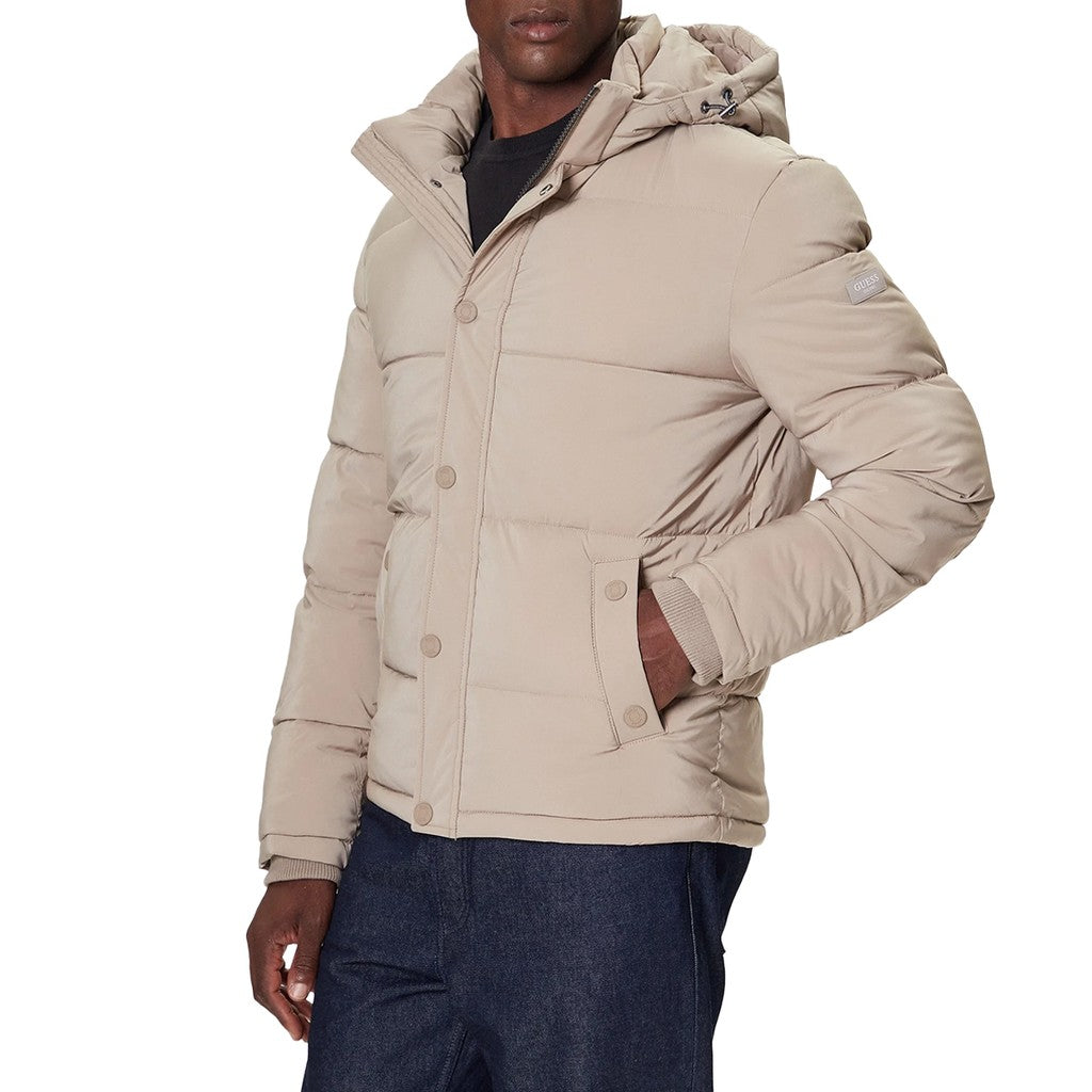 Guess Jas met capuchon en rits en drukknopen – Khaki