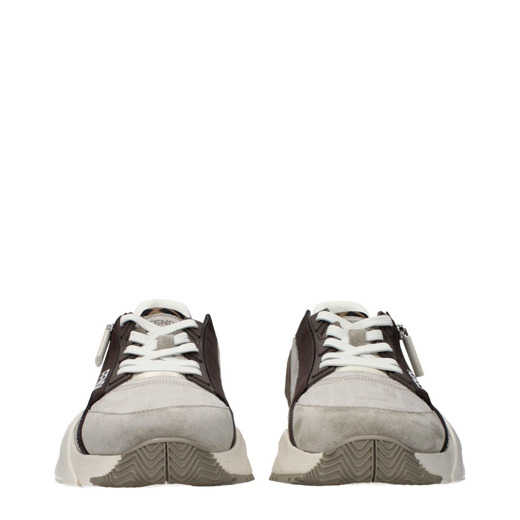 Fendi Sneakers met veters en rits van suède – Beige / Bruin