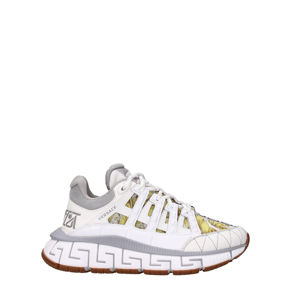 Versace Trigreca Chunky sneakers van leer en stof – Wit / Grijs