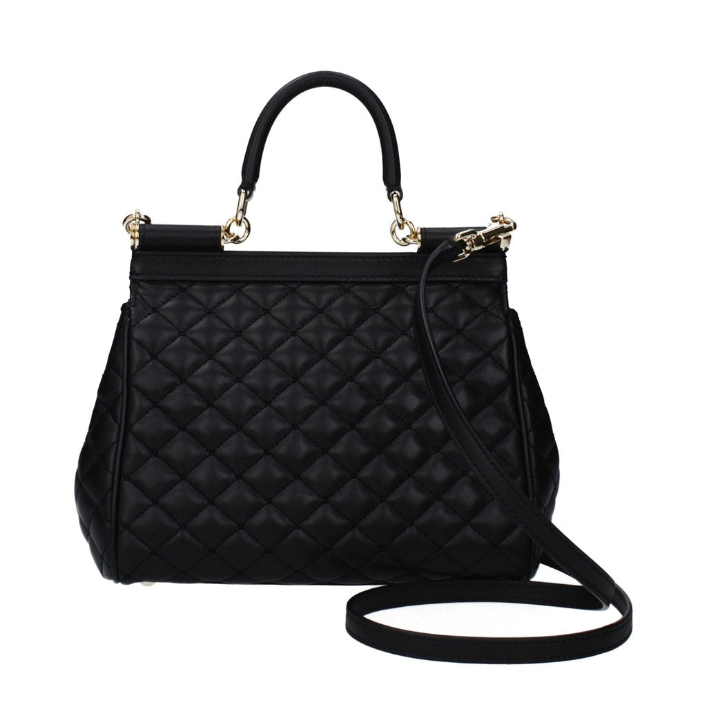 Dolce & Gabbana Sicily Leren handtas met goudkleurige details – Zwart