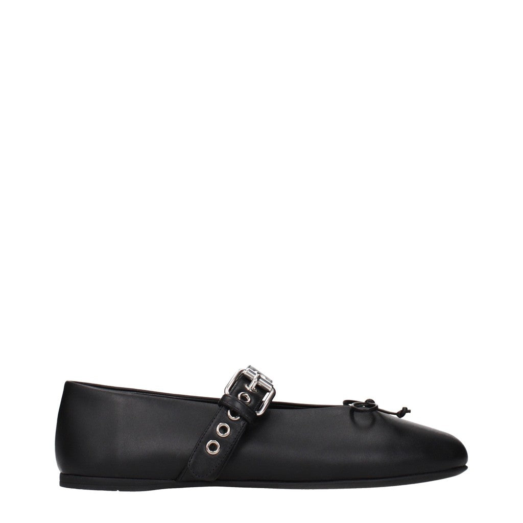 Miu Miu Leren ballerina's met gesp – Zwart