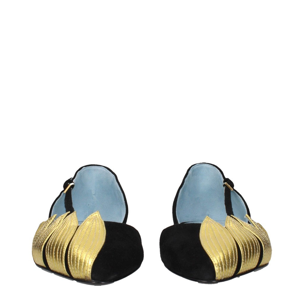 Valentino Garavani Suède ballerina's met puntneus – Zwart / Goud