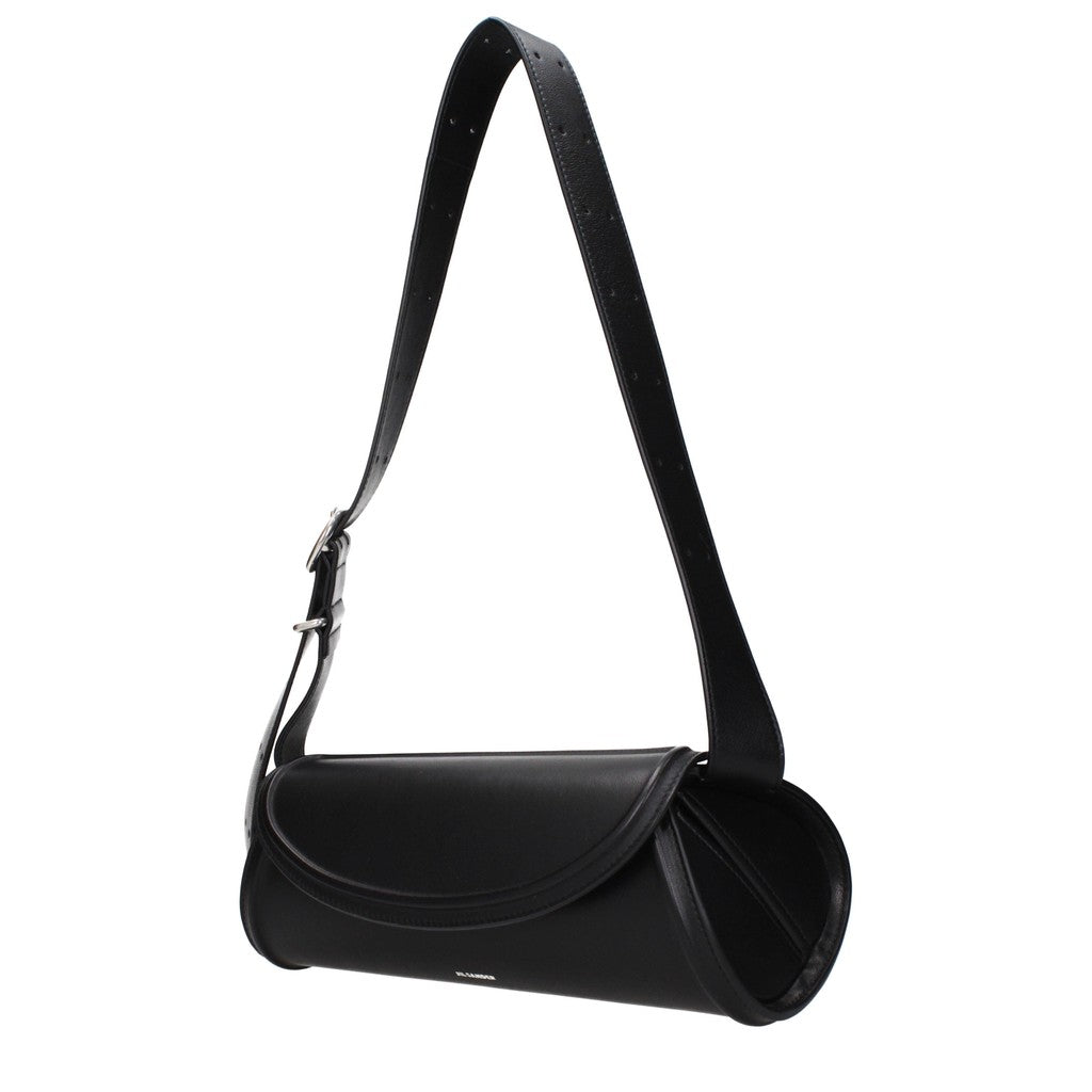 Jil Sander Cannolo Small Crossbodytas met zilveren details – Zwart