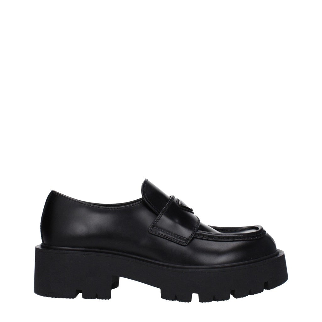 Prada Geborsteld leren loafers met vierkante neus – Zwart