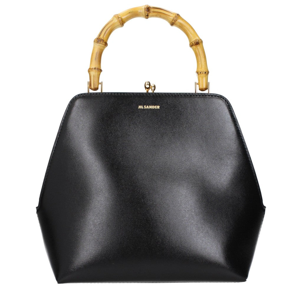 Jil Sander Goji Bamboo Square Handtas met clips-sluiting – Zwart