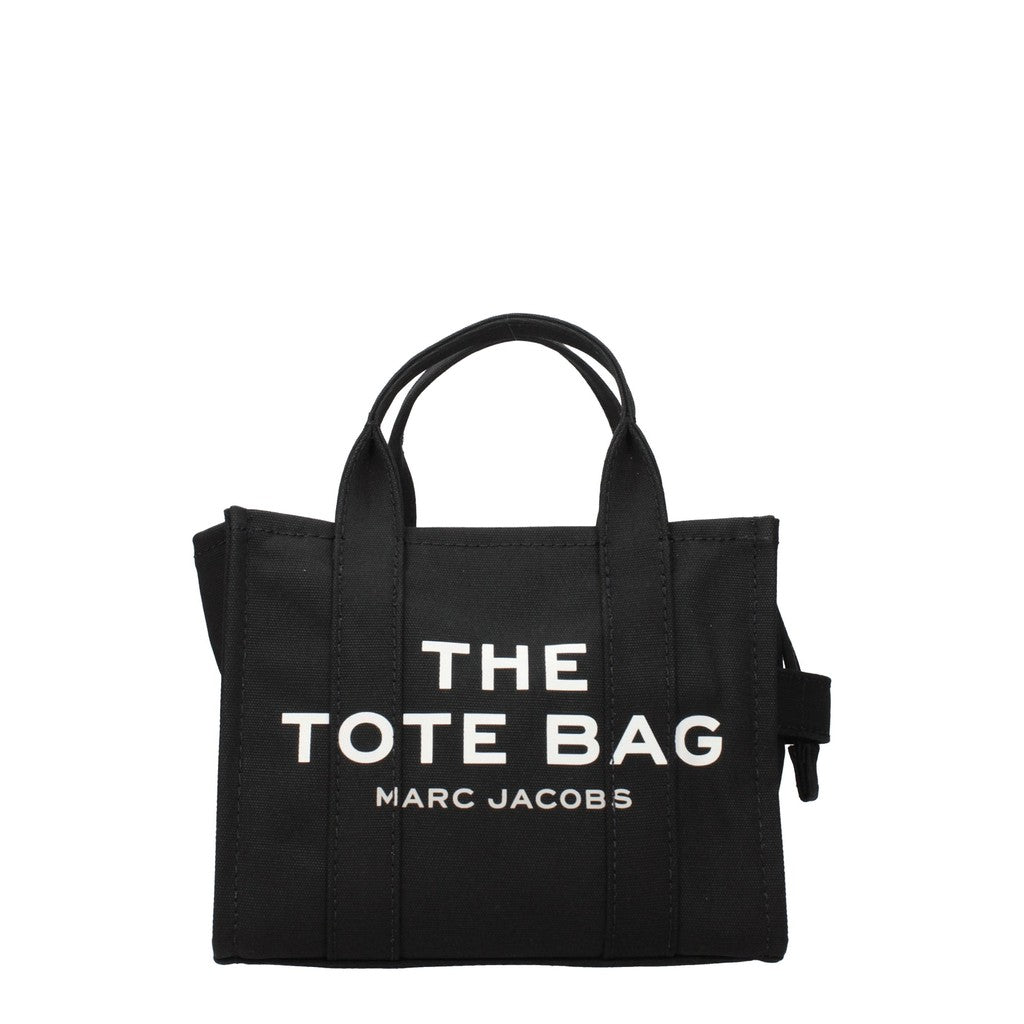 Marc Jacobs The Tote Shopper van leer en stof, compact – Zwart