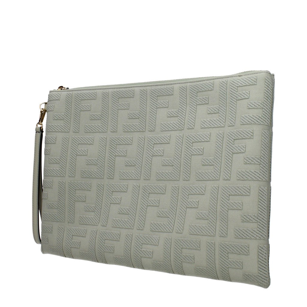 Fendi Clutch van stof en leer met goudkleurige details – Saliegroen