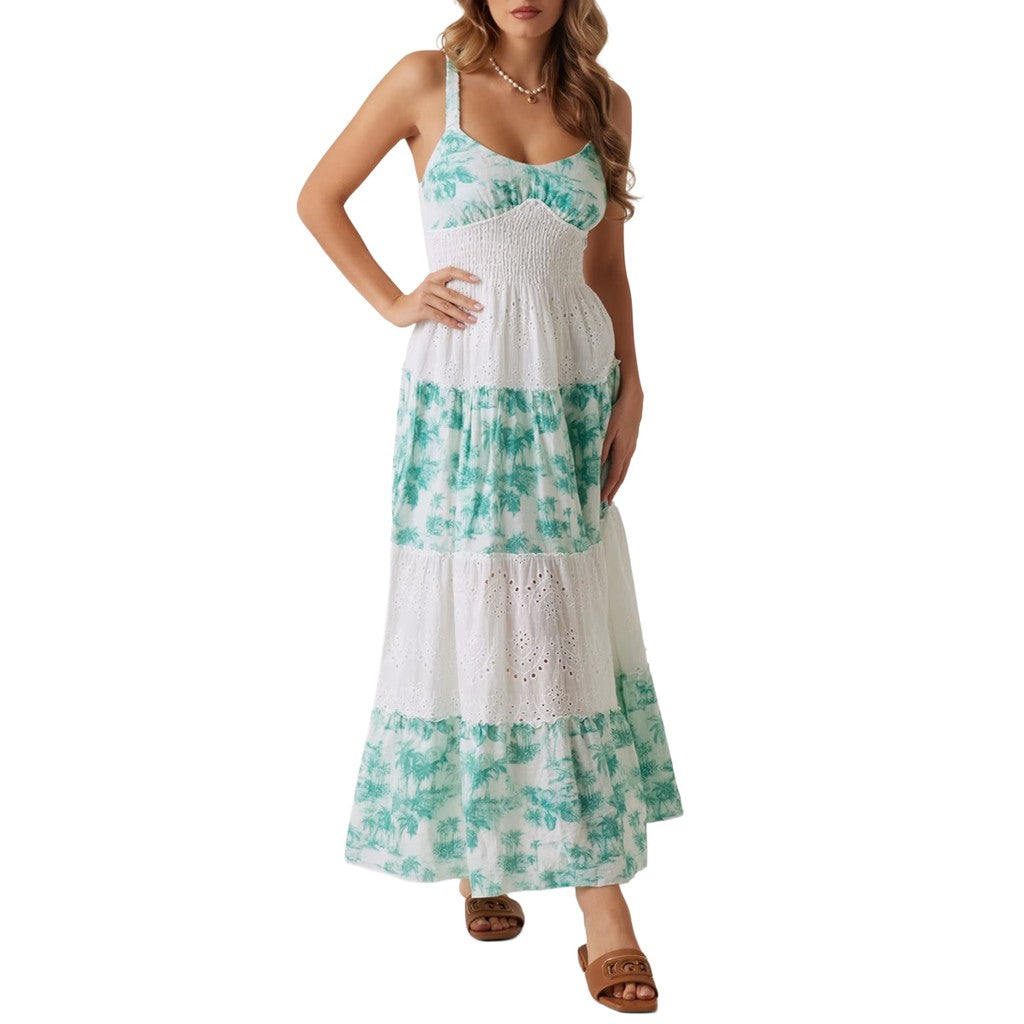 Guess Maxi-jurk met hartvormige halslijn en schouderbandjes – Turquoise