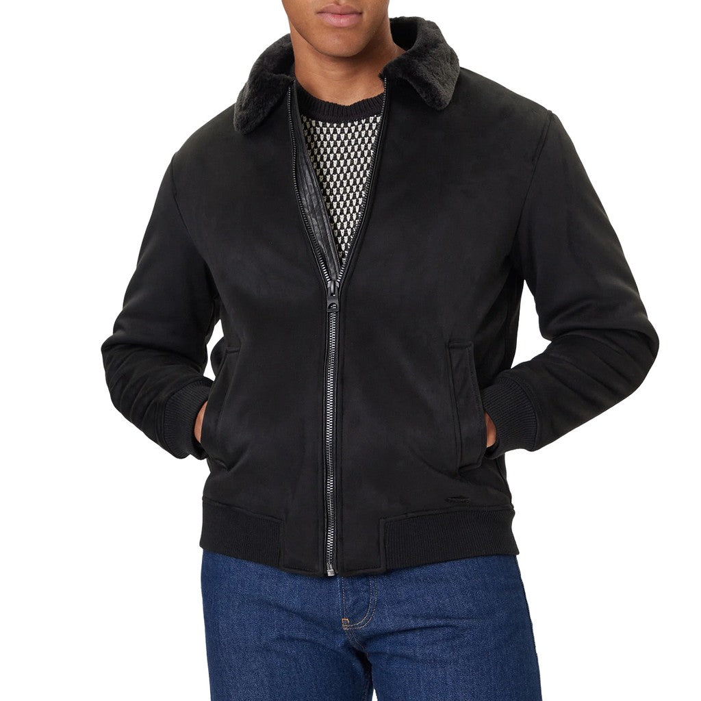 Guess Bomberjack met imitatiebontkraag en ritssluiting – Zwart