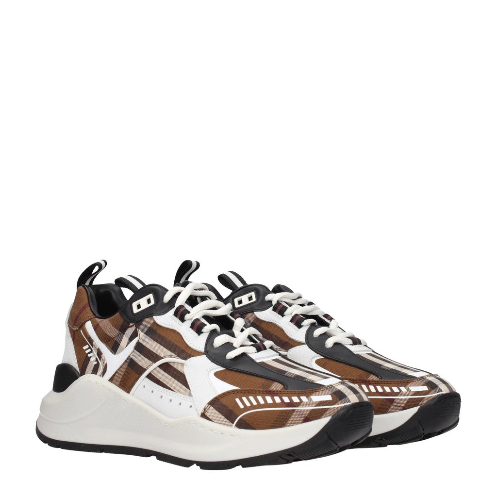 Burberry Sneakers van leer en stof met stevige rubberen zool – Bruin