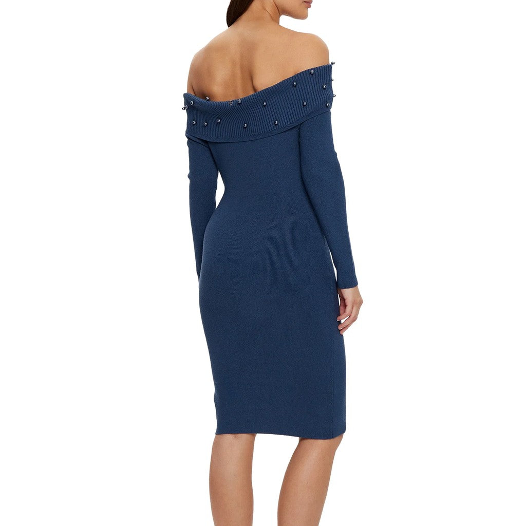 Guess Gebreide jurk met lange mouwen – Marineblauw