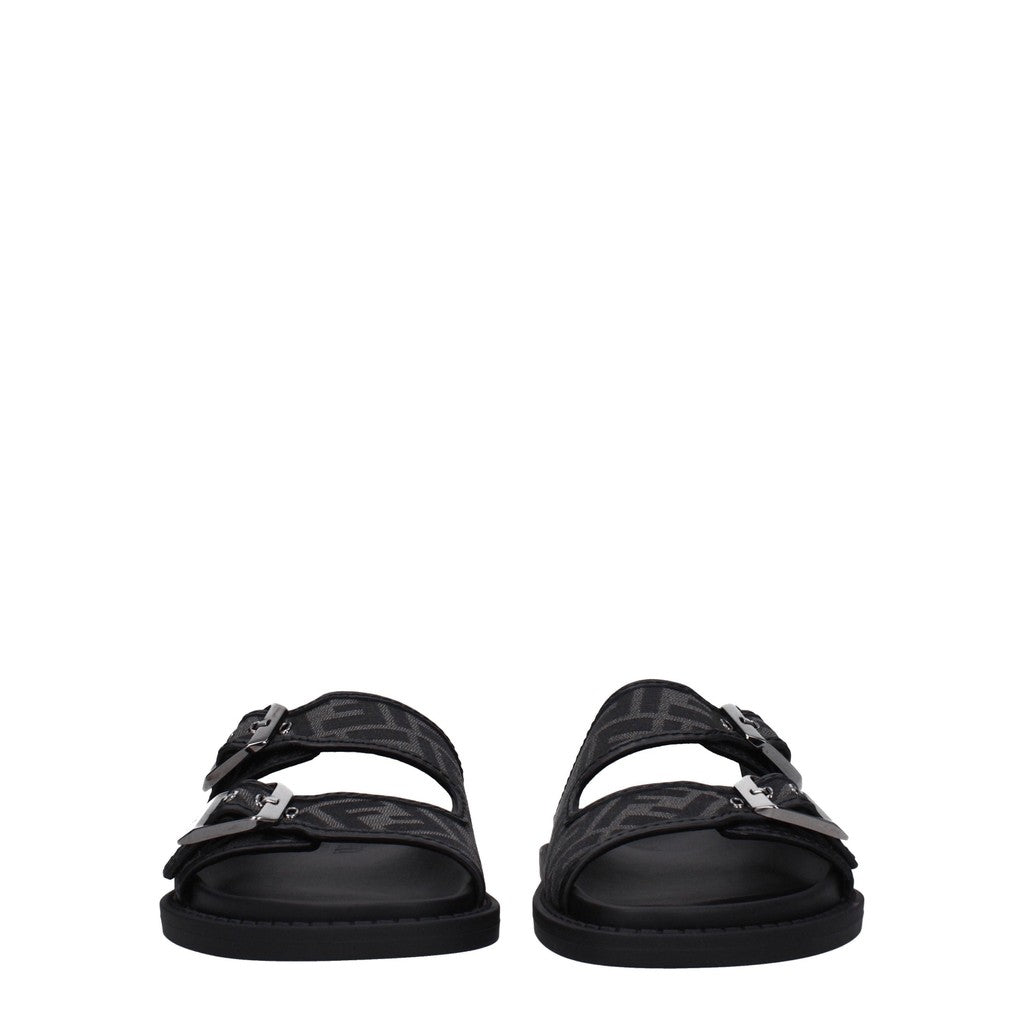 Fendi Sandalen van leer en stof met rubberen zool – Grijs / Zwart