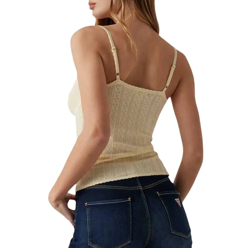 Guess Top met schouderbandjes en logo – Lichtgeel