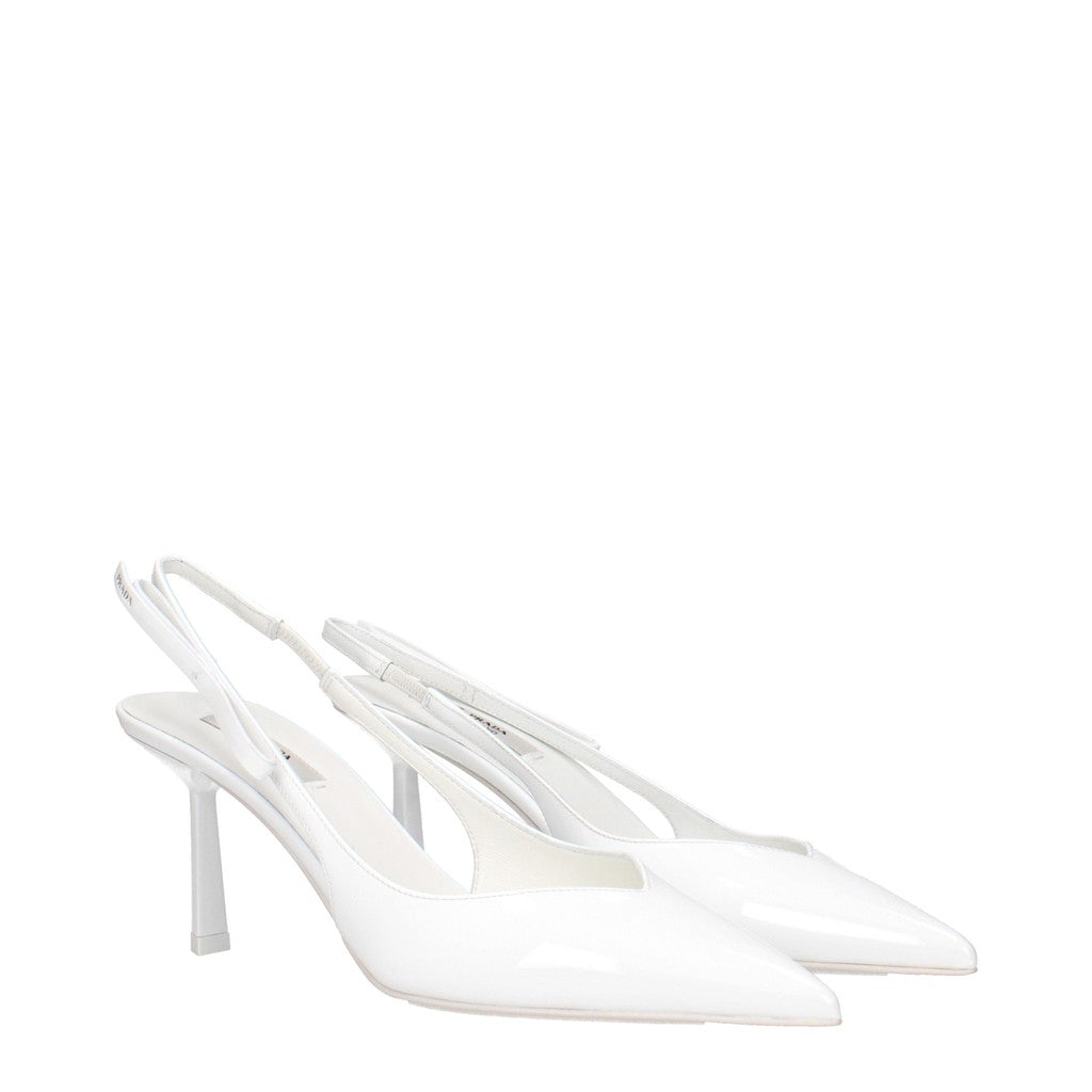 Prada Lakleren slingback pumps met hak en leren zool – Wit