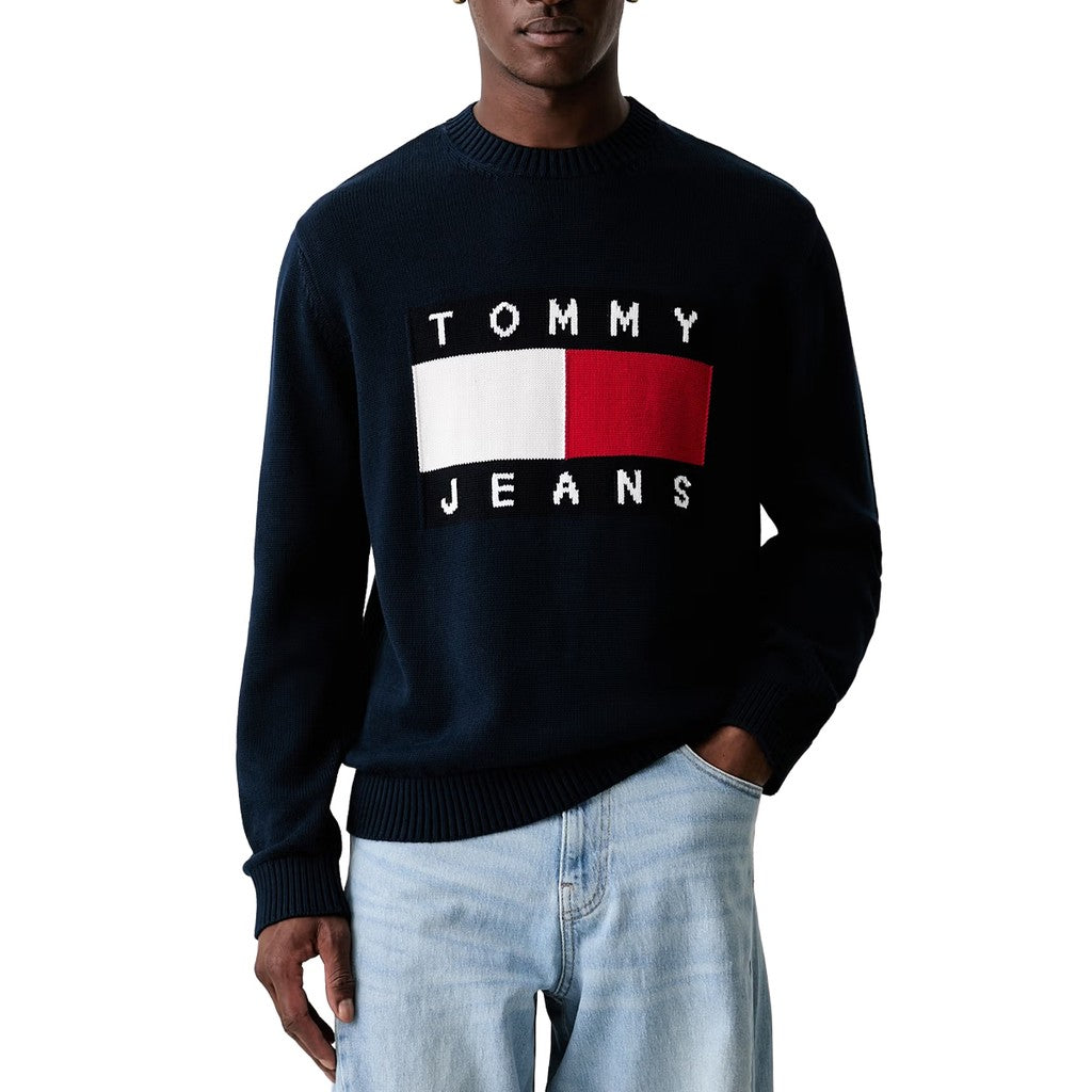 Tommy Jeans Regular Fit Meerkleurige trui met geborduurd logo – Donkerblauw