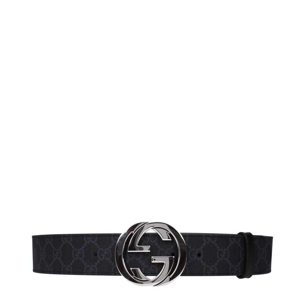 Gucci Brede riem van stof en leer met zilverkleurige details – Zwart