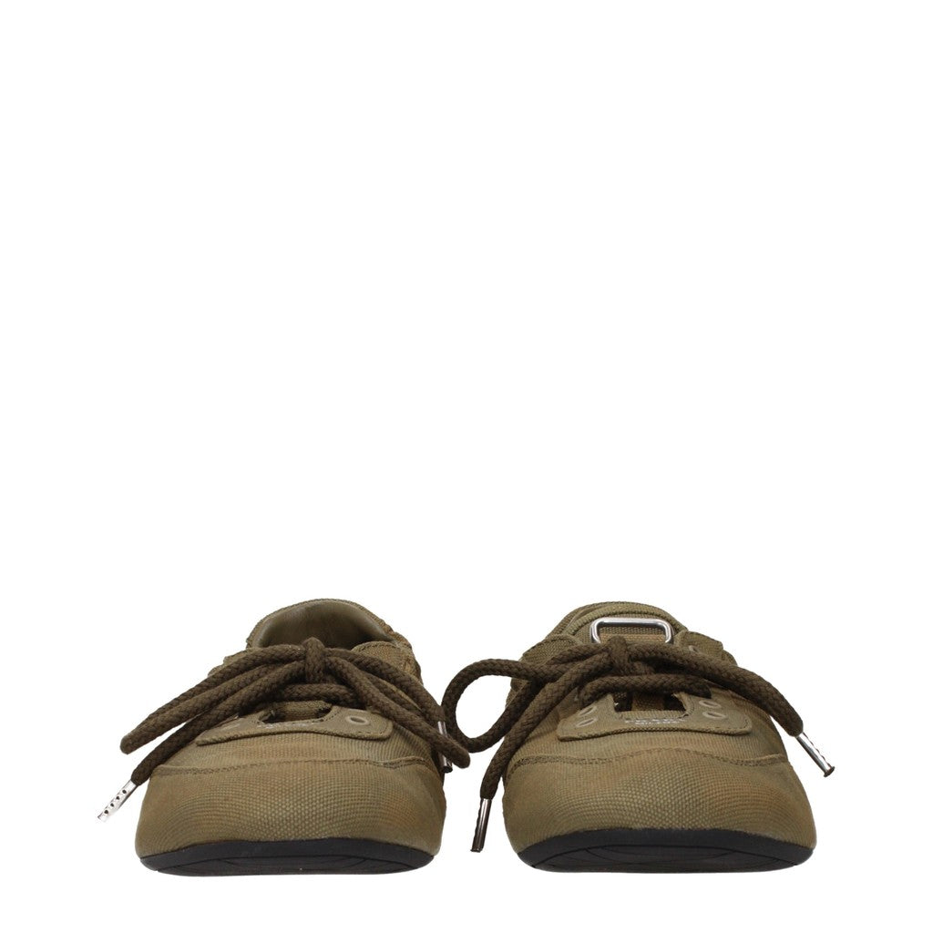 Prada Sneakers met vetersluiting en ronde neus – Olijfgroen
