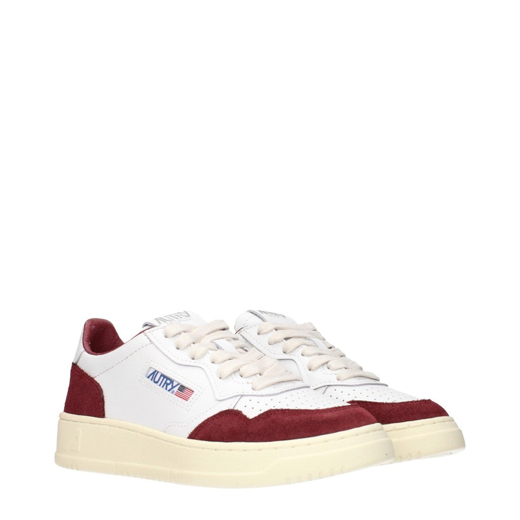 Autry Medalist Sneakers van leer en suède met veters – Wit / Bordeauxrood