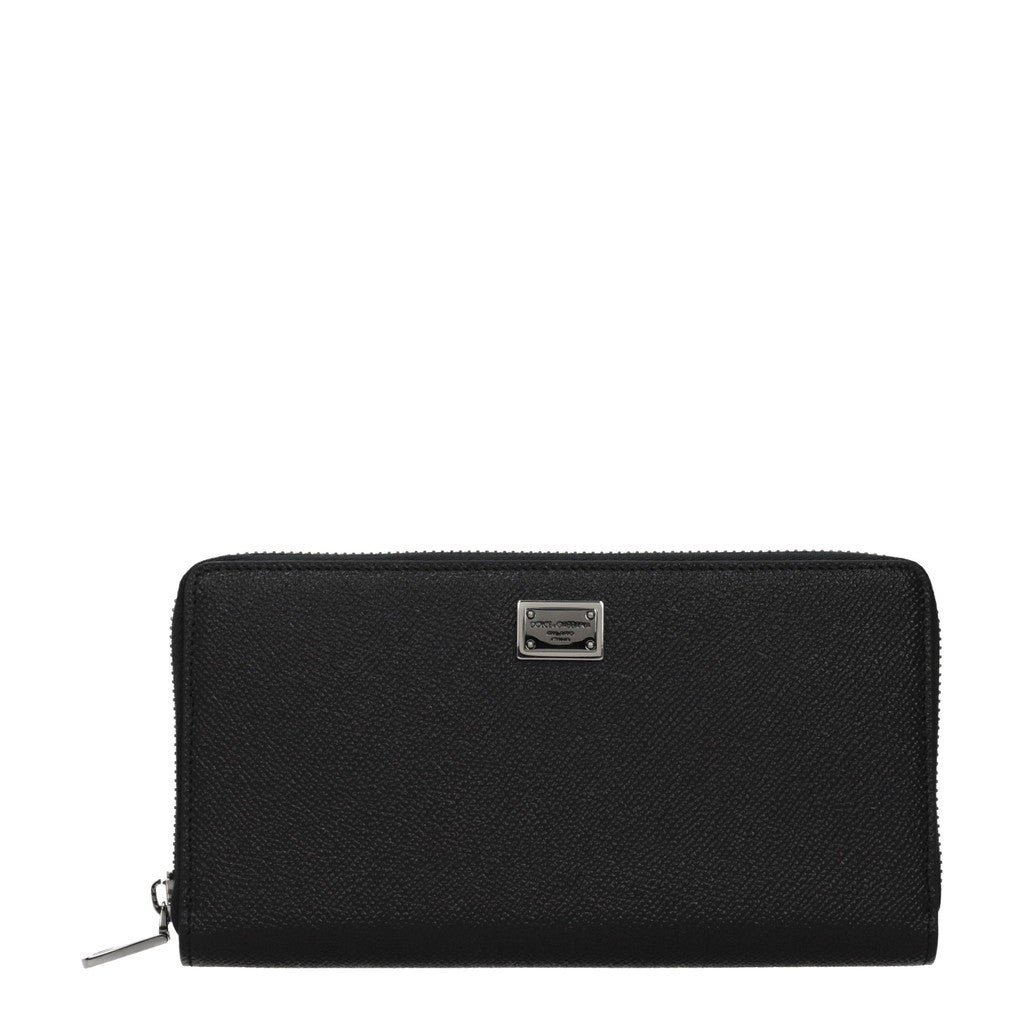 Dolce & Gabbana Leren portemonnee met zilverkleurige details – Zwart