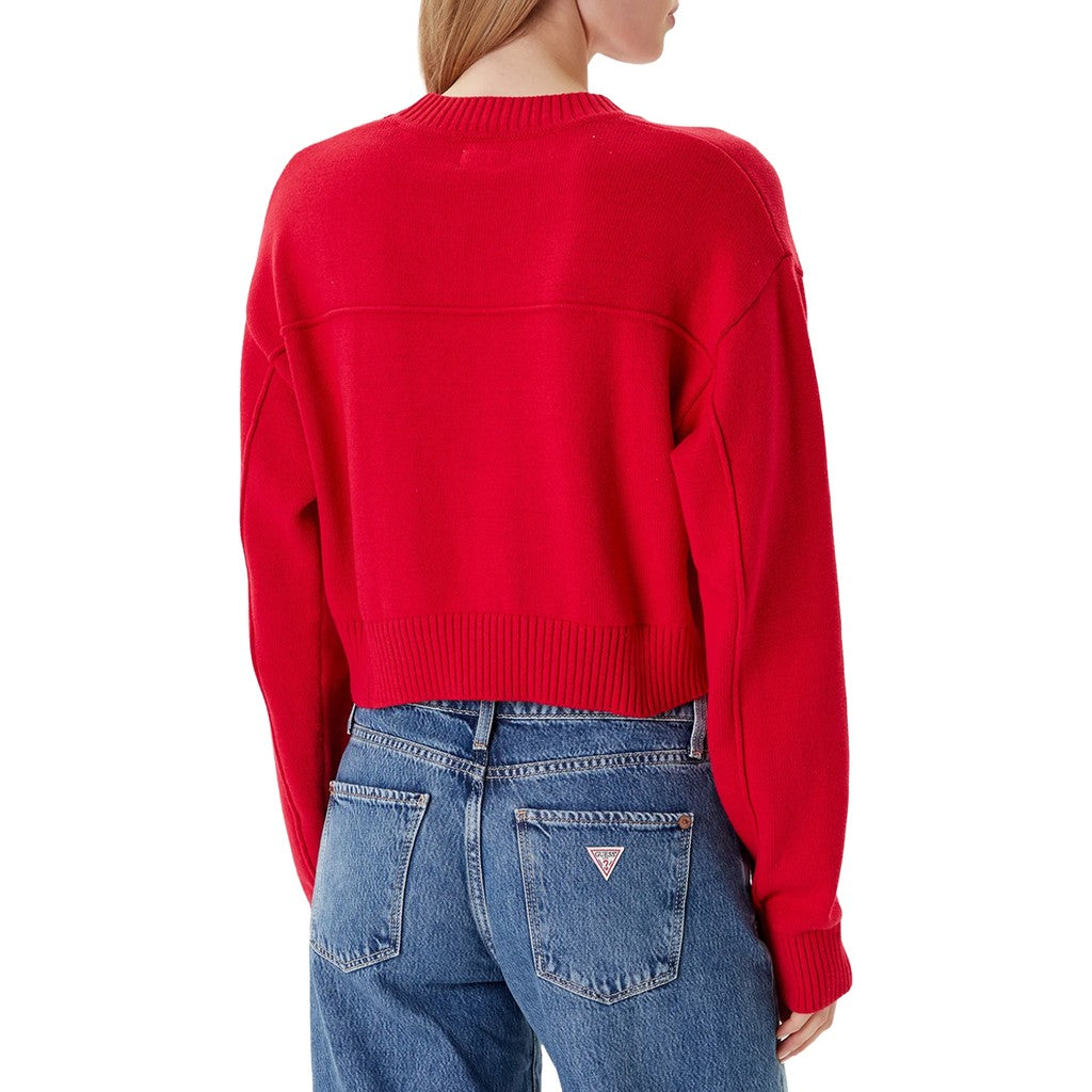 Guess Tweekleurige korte trui met ronde hals – Rood