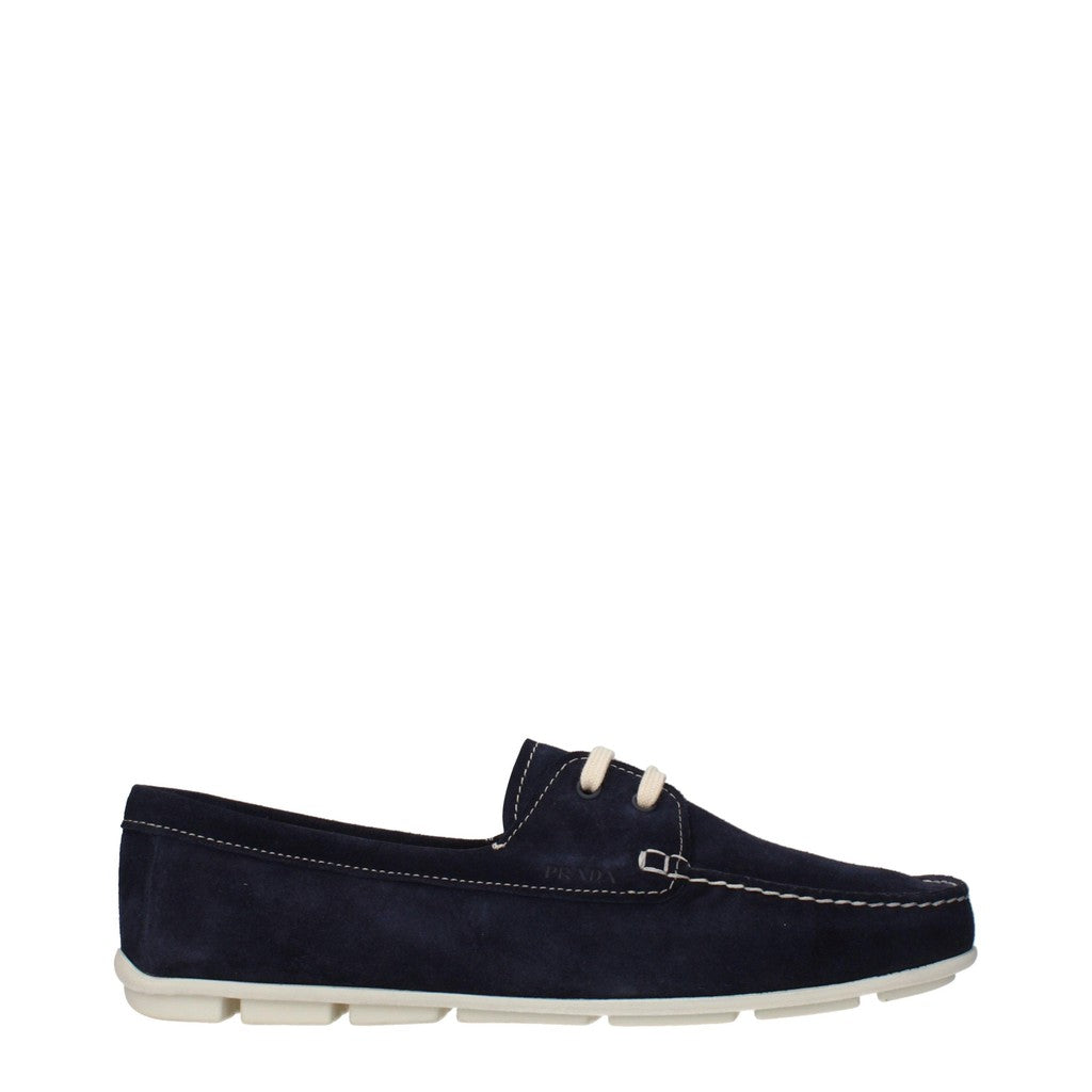 Prada Suède mocassins met vetersluiting – Marineblauw