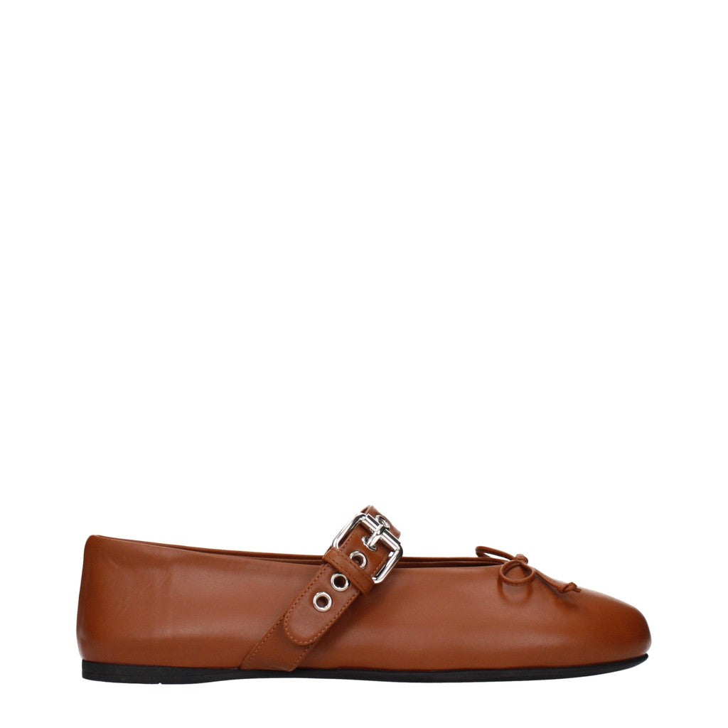 Miu Miu Leren ballerina's met gesp – Bruin