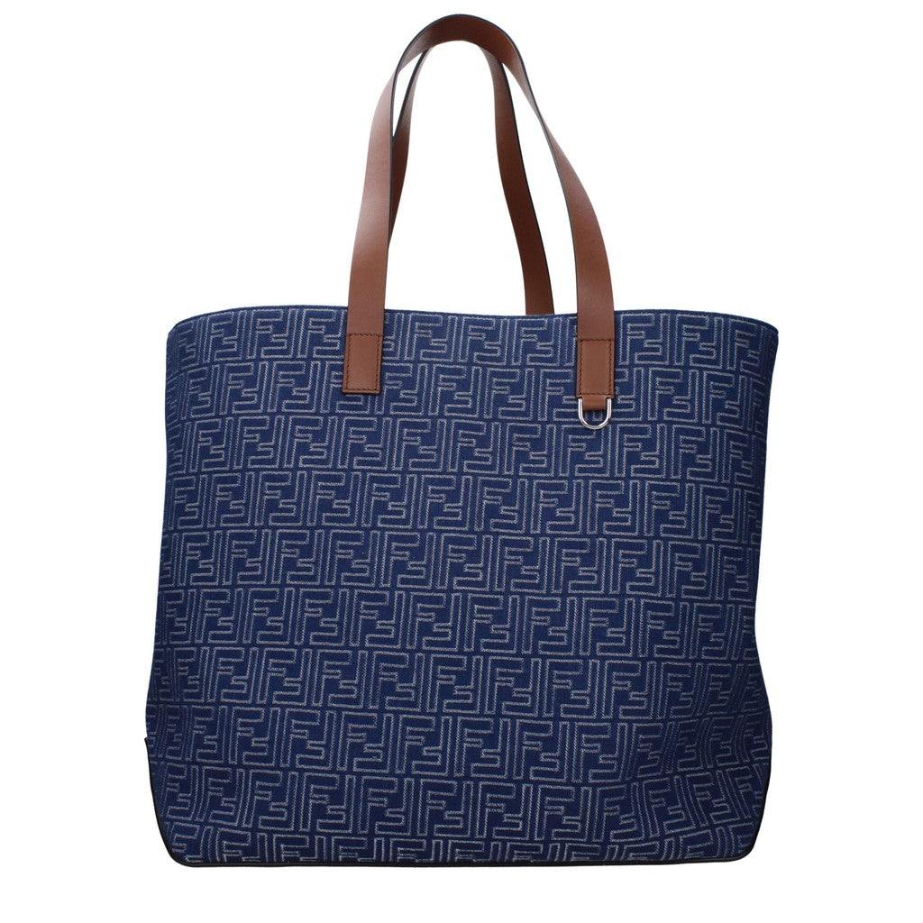 Fendi Shopper van stof en leer met zilverkleurige details – Blauw