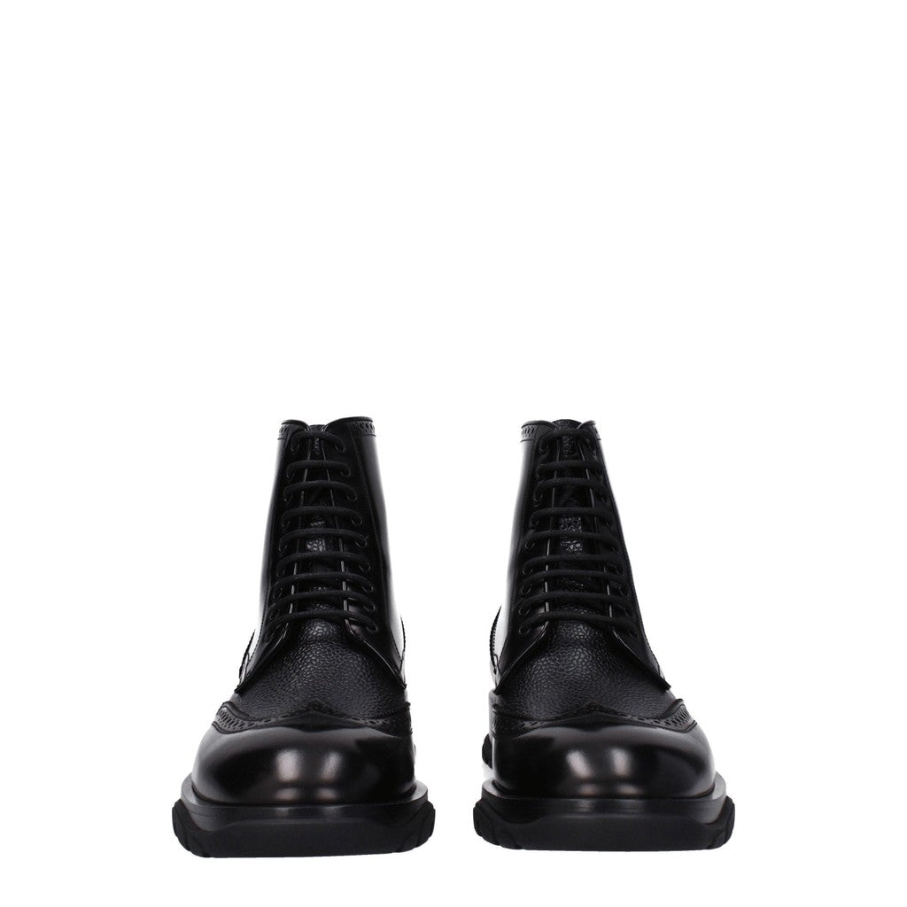 Alexander McQueen Leren boots met rubberen zool – Zwart