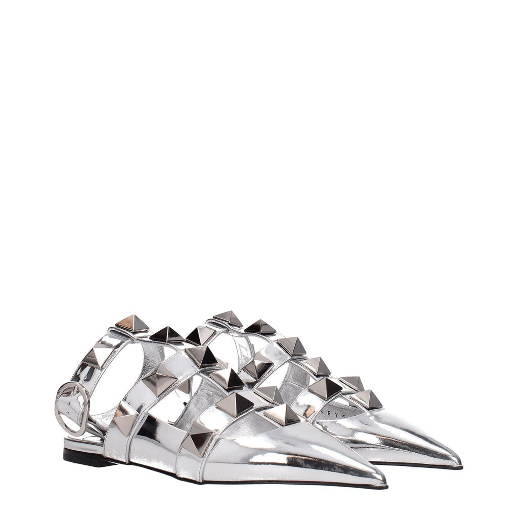 Valentino Garavani Lakleren ballerina's met puntige neus – Zilver