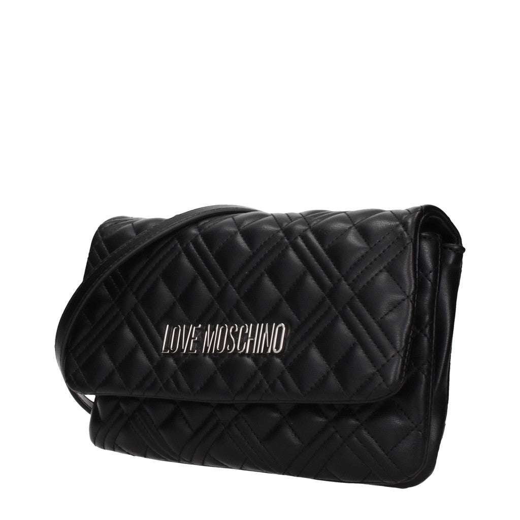 Love Moschino Platte crossbodytas met drie vakken – Zwart / Zilver