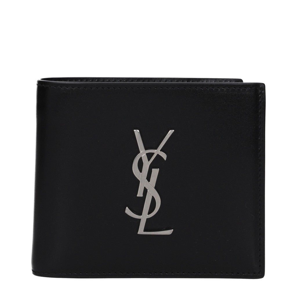 Saint Laurent Compacte portemonnee met zilverkleurige details – Zwart